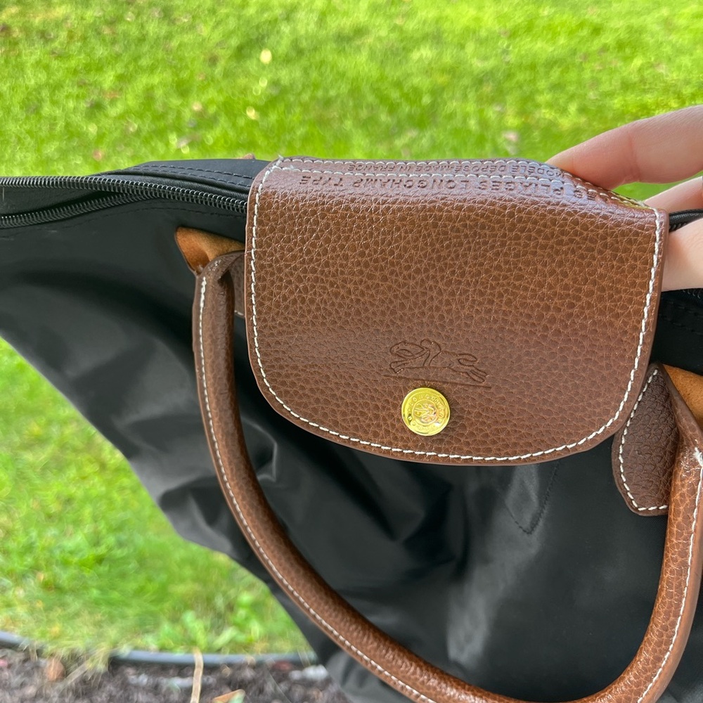 Longchamp medium le pilage nylon shoulder tote bag purse black brown - Picture 11 of 11